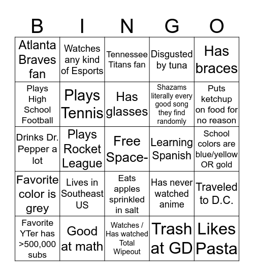 Jurkanaud's Bongo Bingo Card