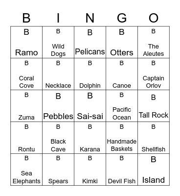 Island of the Blue Dolphins Bingo Card
