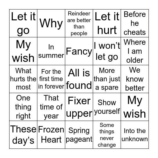 Singo  Bingo Card