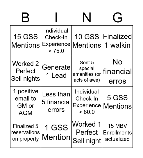 Wildly Important Goals - FD Bingo Card