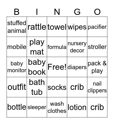 Baby Shower Bingo Card