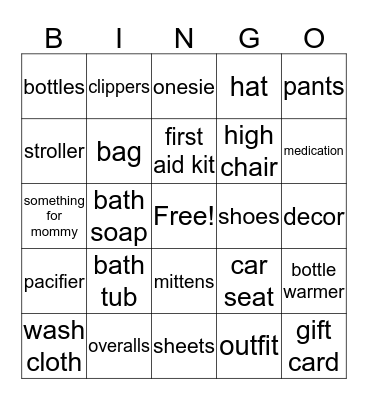 Baby Shower Bingo Card