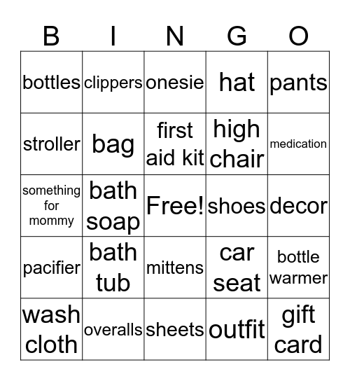 Baby Shower Bingo Card