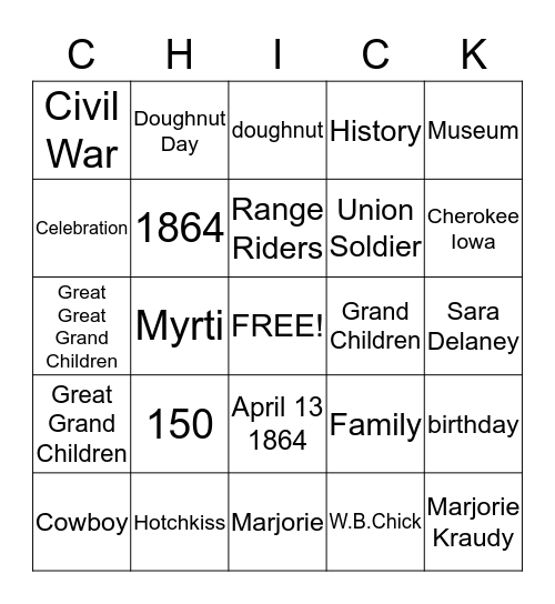 CHICK Bingo Card