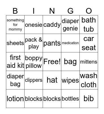 Baby Shower Bingo Card