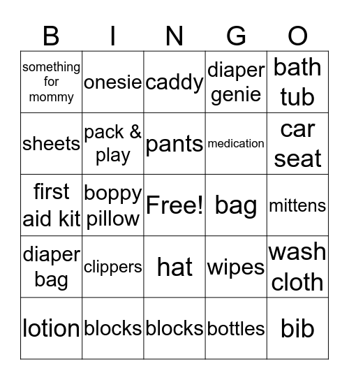Baby Shower Bingo Card