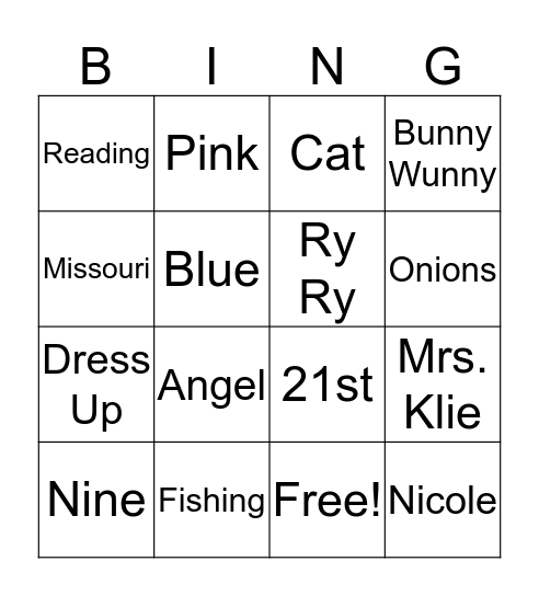 ALL ABOUT RILEY Bingo Card