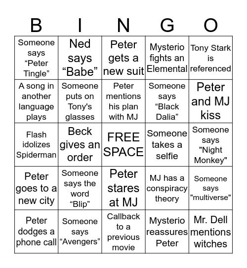 Movie Bingo Card