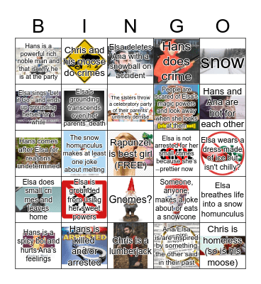 Frozen Bingo Card