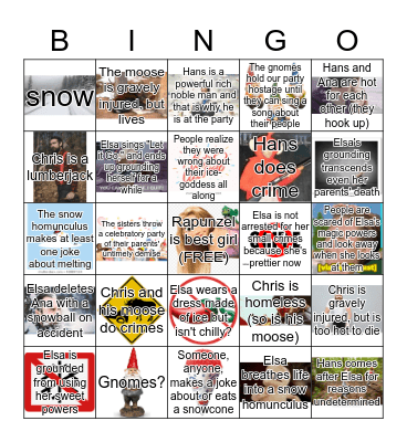 Frozen Bingo Card