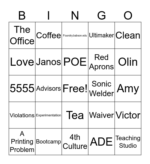 Weissman Foundry Bootcamp Bingo Card