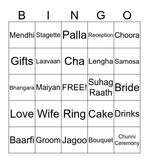 Stagette Bingo Card