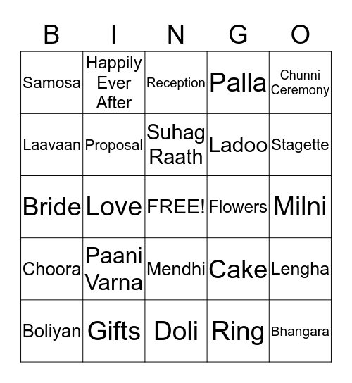 Stagette Bingo Card