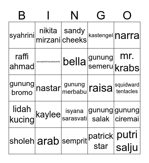 Kaylee’s Bingo Card