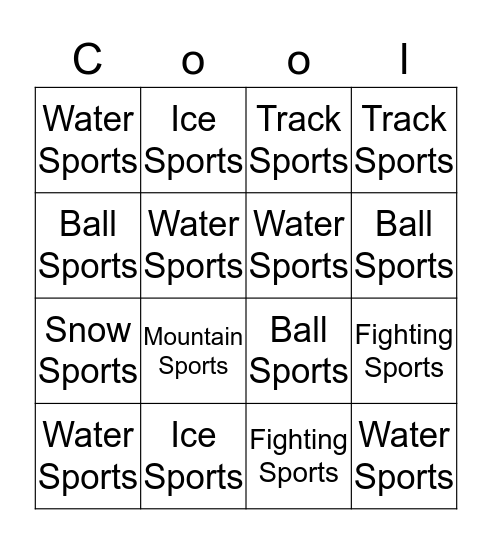 Sport Categories Bingo Card