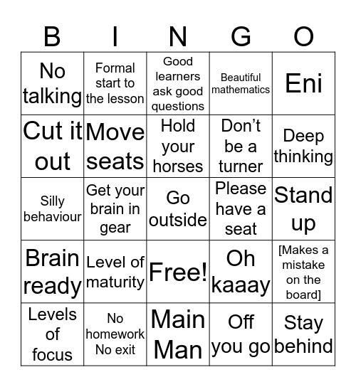 Maths Lesson Bingo 2 Bingo Card