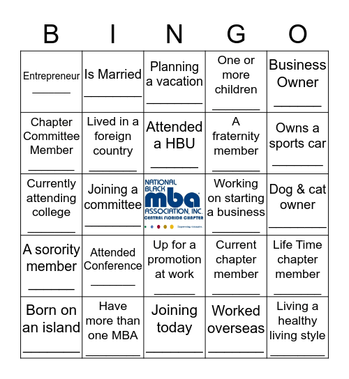 Central Florida National Black MBA  Bingo Card