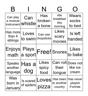 Find Someone Who Bingo Card