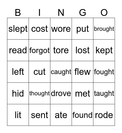 Simple Past Bingo Card