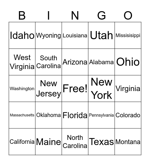 States BINGO Card