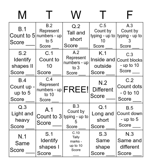 Math Bingo Card