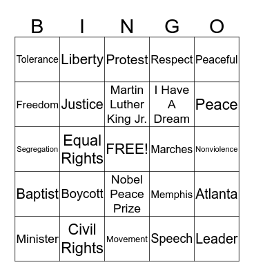 Martin Luther King Jr. Bingo Card