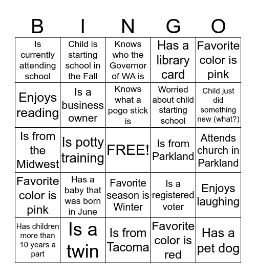 Our Kids, Our Future Community Gathering  Bingo Card
