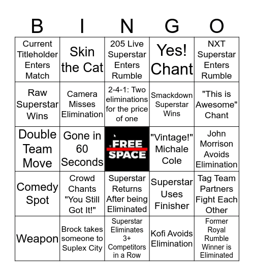 WWE ROYAL RUMBLE - Men's Bingo Card