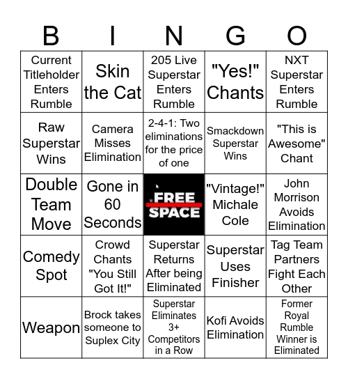 WWE ROYAL RUMBLE - Men's Bingo Card