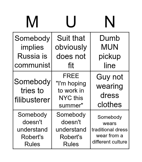MCMUN BINGO Card