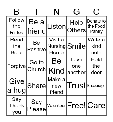 COME FOLLOW ME Bingo Card