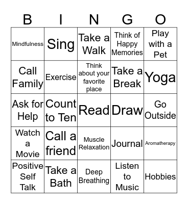 Coping Skills Bingo Card