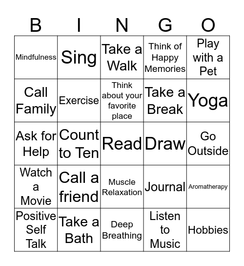 Coping Skills Bingo Card