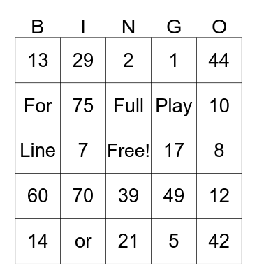 Fun Family Bingo Card