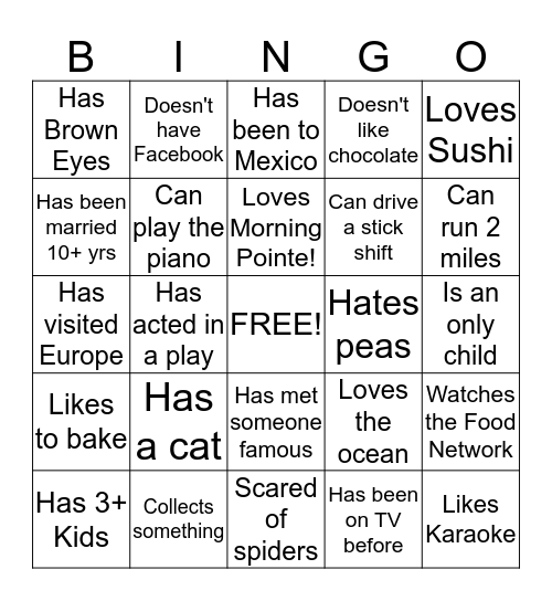 Icebreaker Bingo Card