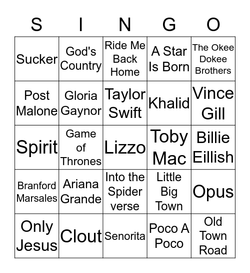 GRAMMY's Bingo Card