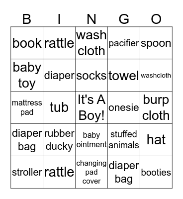 Tracey's Baby Shower Bingo Card