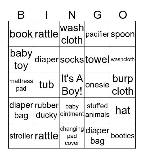 Tracey's Baby Shower Bingo Card