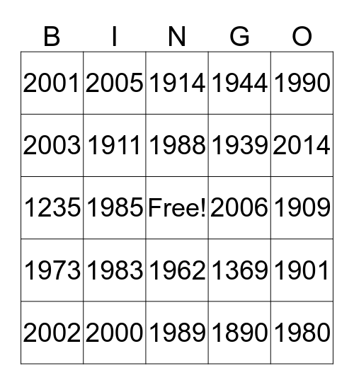 Year Bingo Card