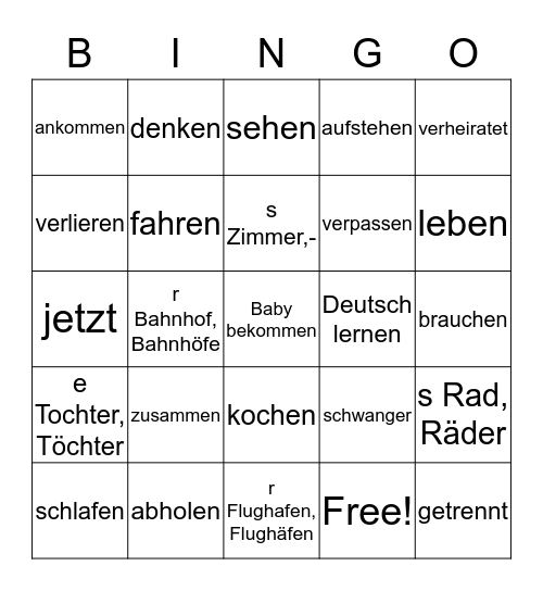 Maria, das Au-pair-Mädchen Bingo Card