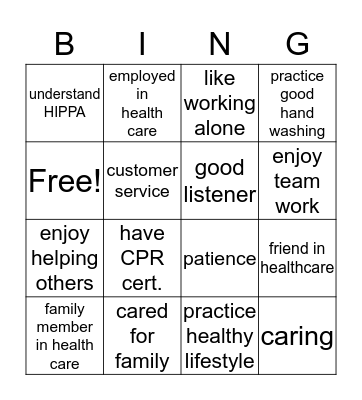 Healthcare Bingo Card