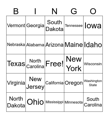 State Capitals Bingo Card