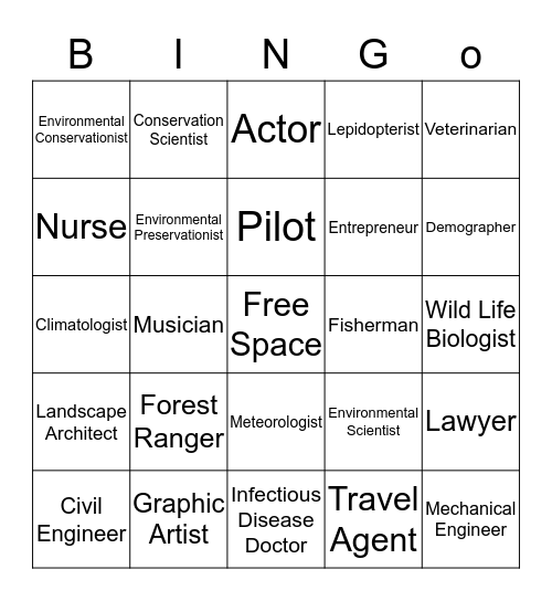 Careers Bingo Card