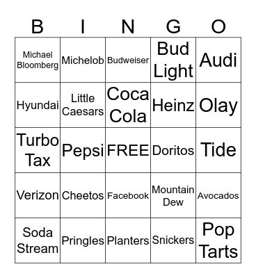Super Bowl Commercial Bingo Card