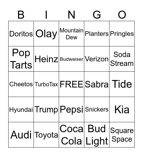 Super Bowl Commercial Bingo Card