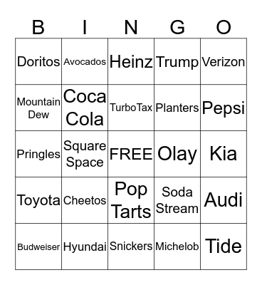 Super Bowl Commercial Bingo Card