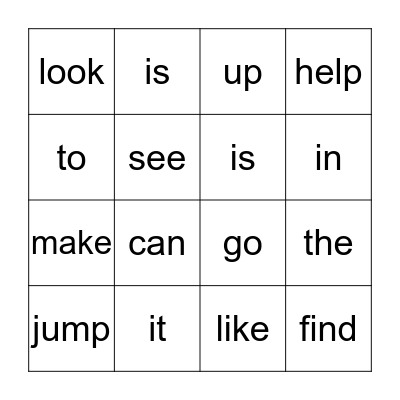 Sight words Bingo Card