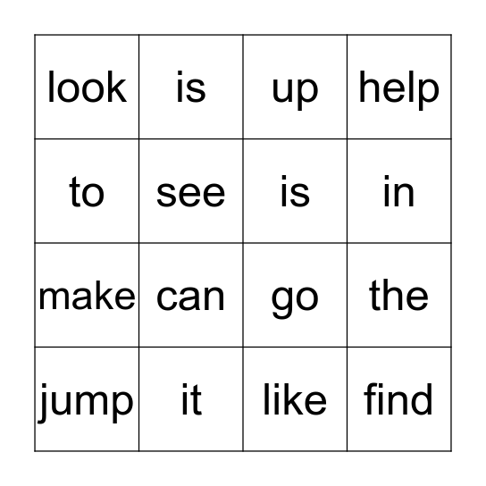 Sight words Bingo Card