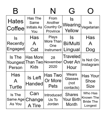 Find The Guest Who Bingo Card