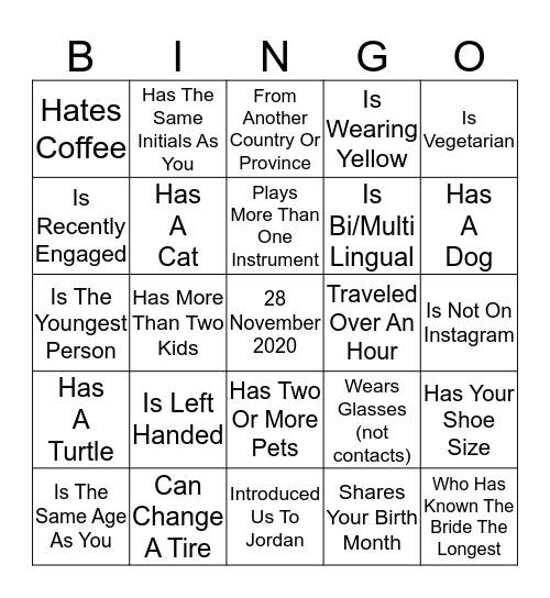 Find The Guest Who Bingo Card